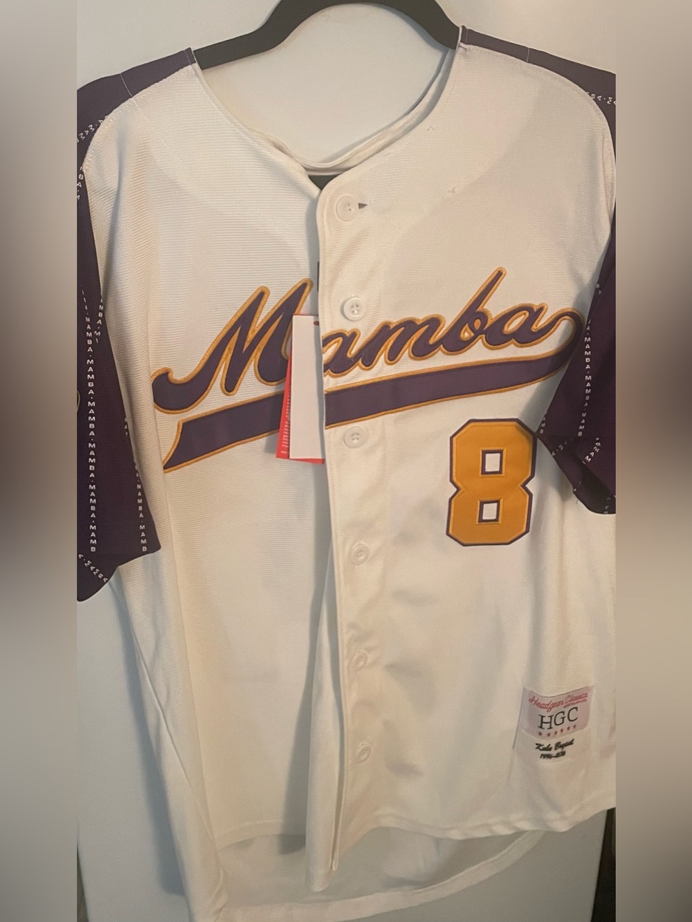 Kobe Bryant Headgear Mamba #8  Button-Down Baseball Jersey Size Medium NWT’s